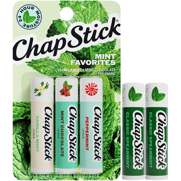 ChapStick Lip Balm, Mint Favorites (Vanilla Mint, Minty Delight, and Peppermint) + 2 Classic Spearmint, 0.15 Oz Ea (5 Piece Set) | Classic Spearmint 2-Pack + Mint Favorites (Vanilla Mint, Mint Chocol
