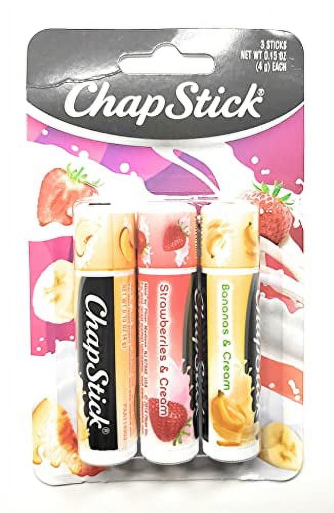 ChapStick Lip Balm Sticks - 3pc Set Includes: Peaches & Cream, Strawberries & Cream, Bananas & Cream - Paraben Free