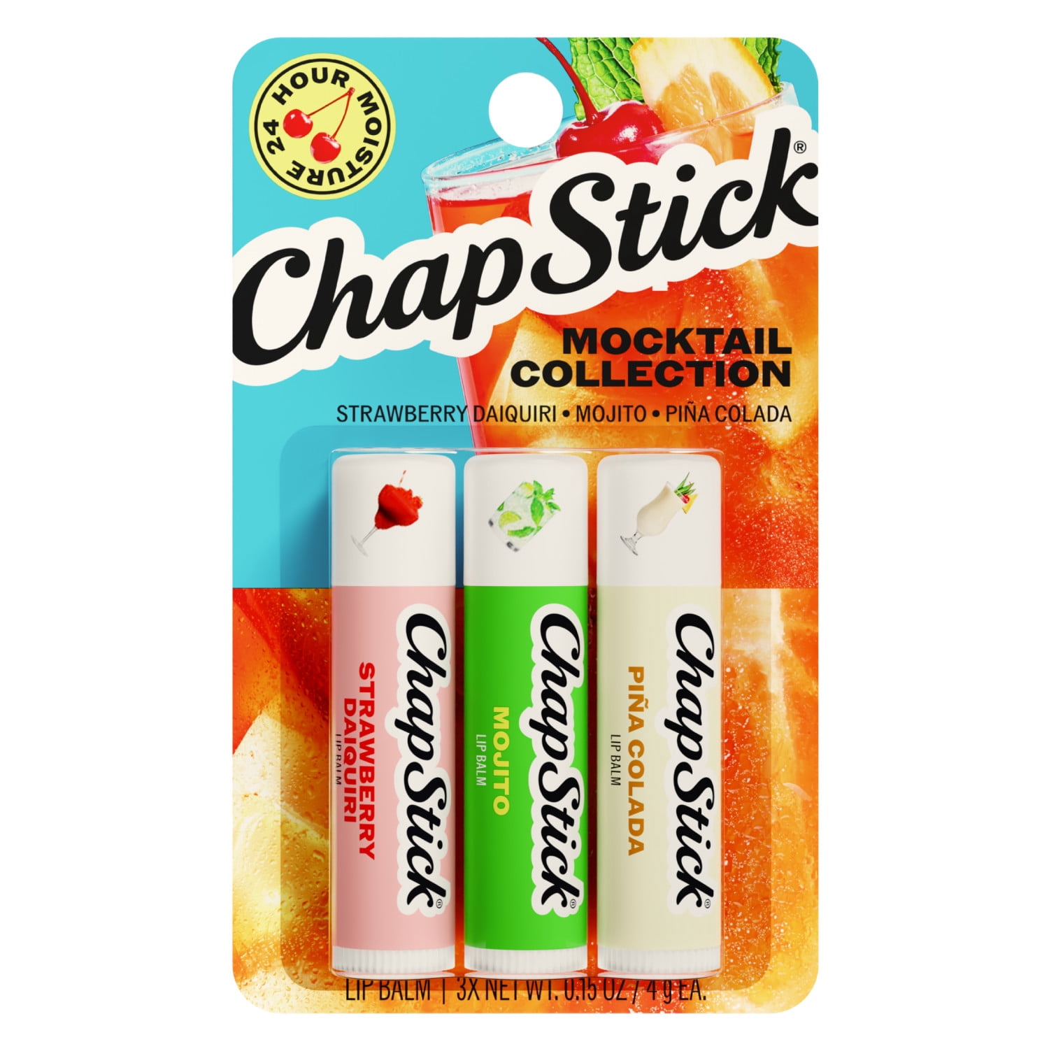 ChapStick Mocktail Lip Balm Tubes, Strawberry Daiquiri, Mojito, Pina Colada Flavors, 0.15 oz, 3 Pack