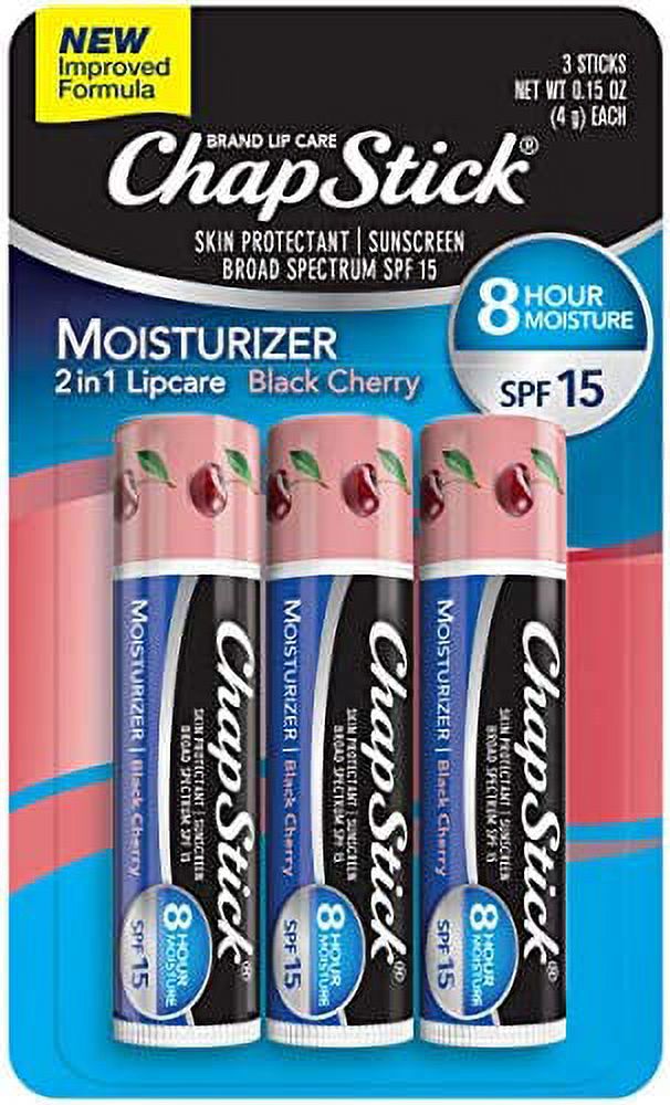 ChapStick Moisturizer Black Cherry Lip Balm Tubes, SPF 15 Sunscreen and