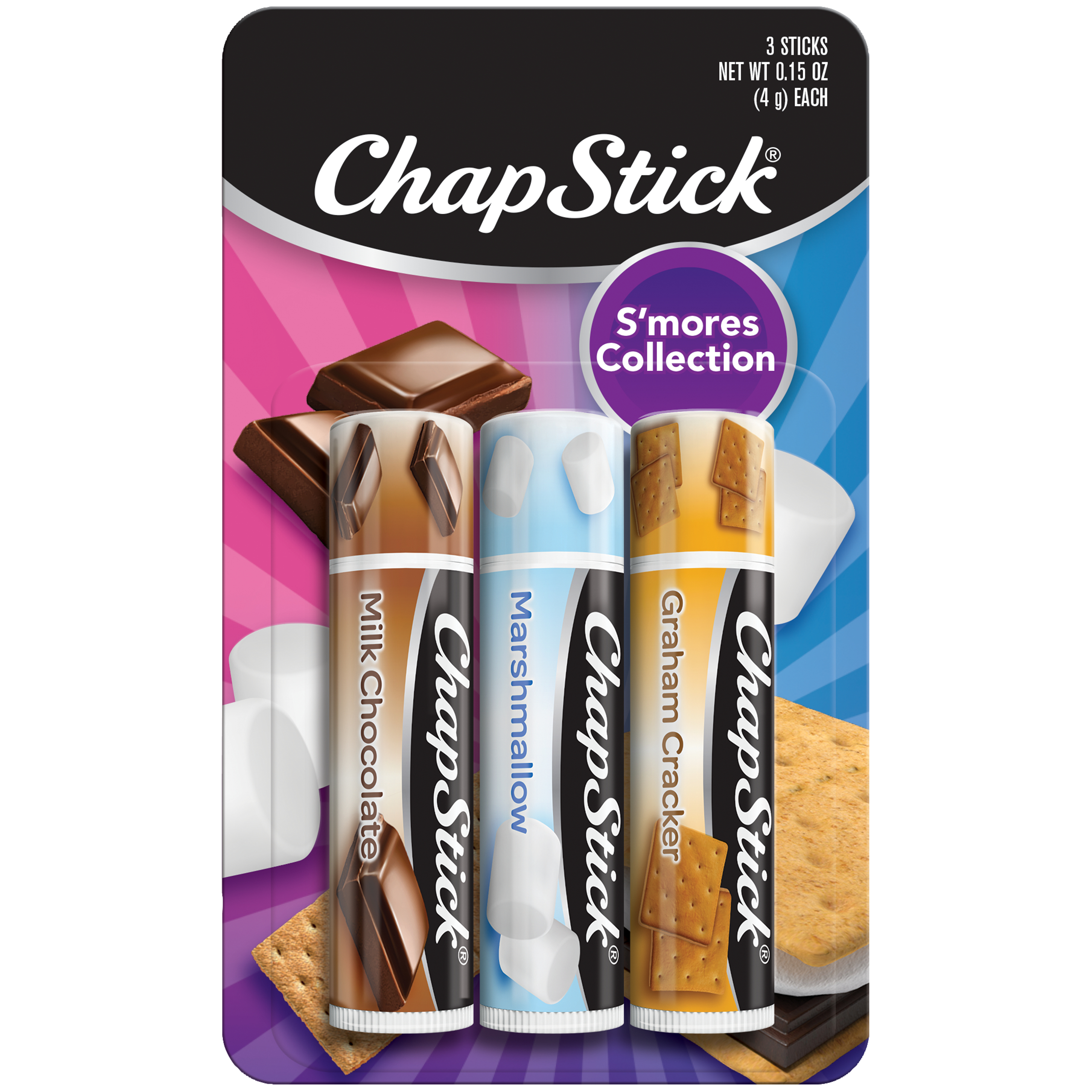 ChapStick S'mores Collection Flavored Lip Balm, Multi-Flavored, 0.15 Oz, 3 Pack - image 1 of 6