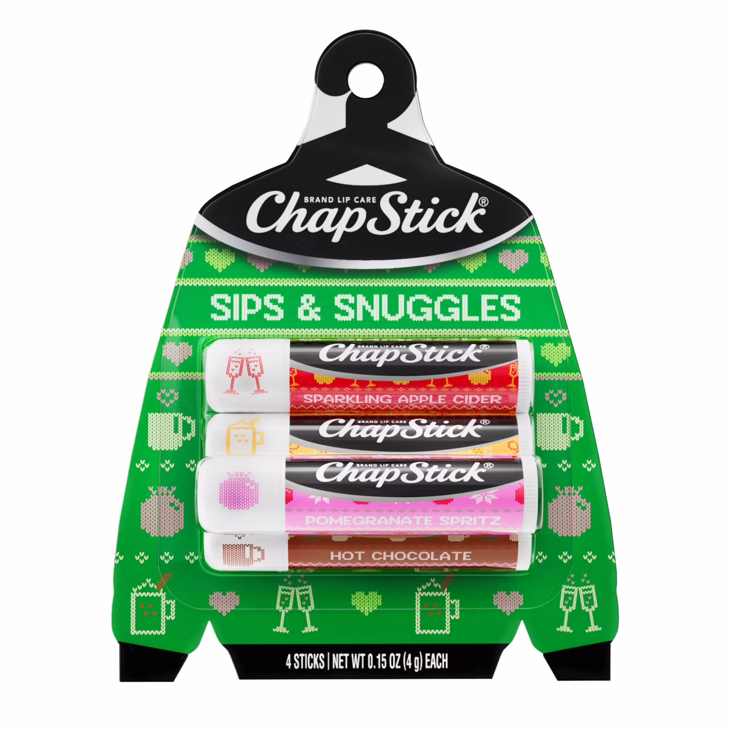 ChapStick Sips & Snuggles Lip Balm 0.15 oz 4 Count, Moisturizing Lip Care Sticks, Pack of 2
