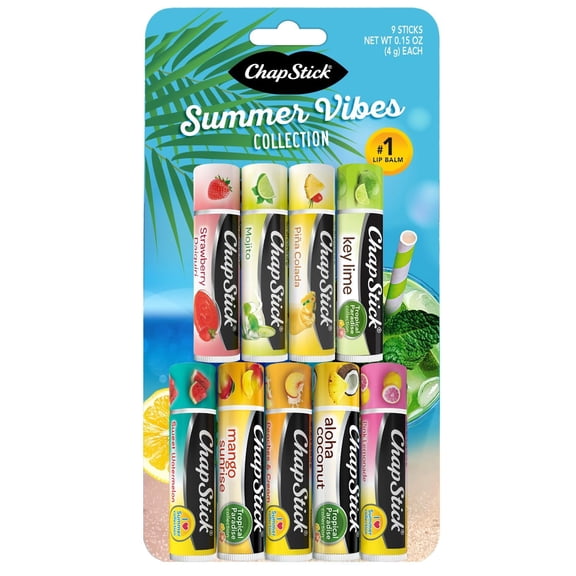 ChapStick Summer Vibes Collection Tropical Paradise, Mocktail, and I Love Summer Lip Balm Collections, 0.15 Oz Ea (9 Piece Set)