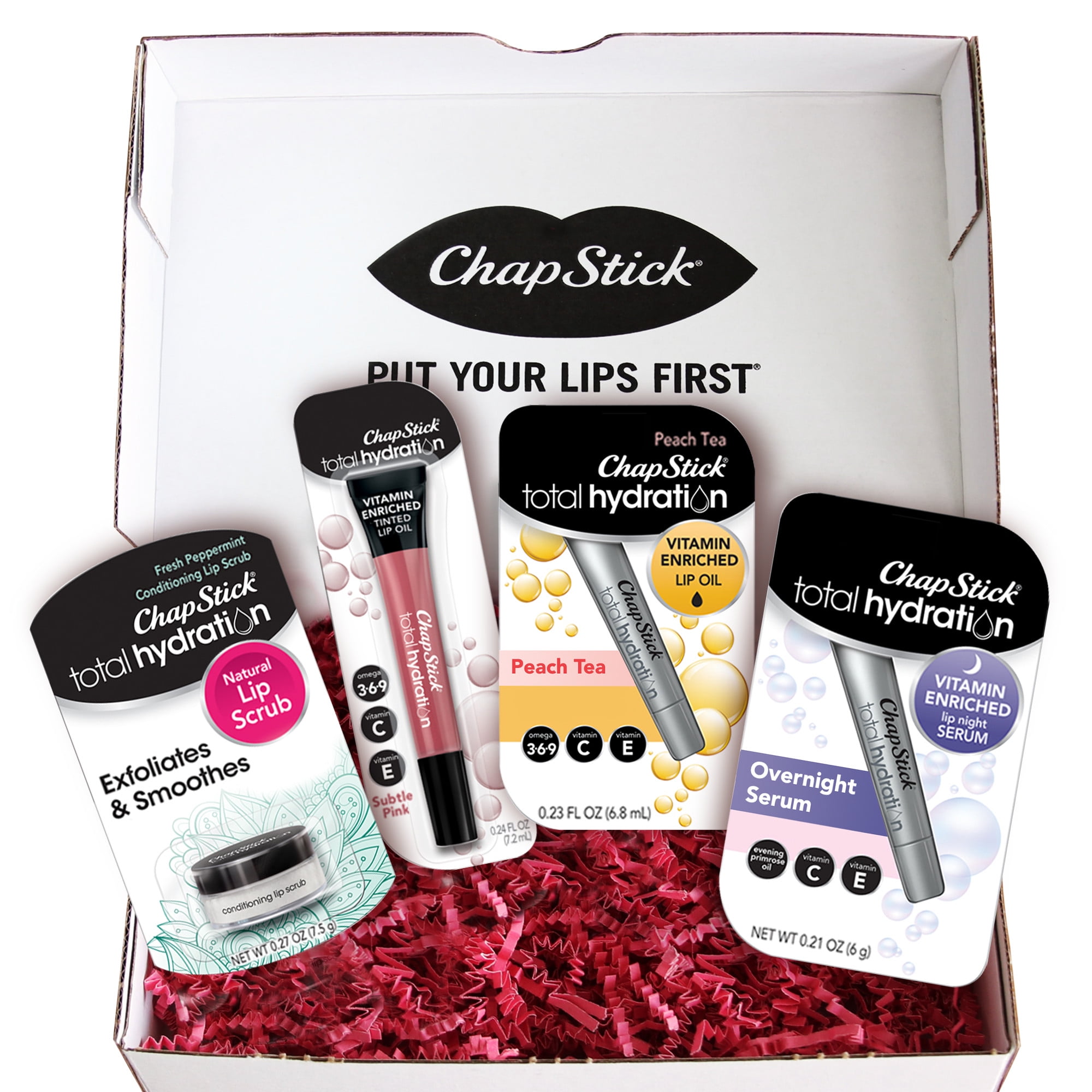 ChapStick Total Hydration Lip Scrub, Lip Oil and Overnight Lip Serum, 4