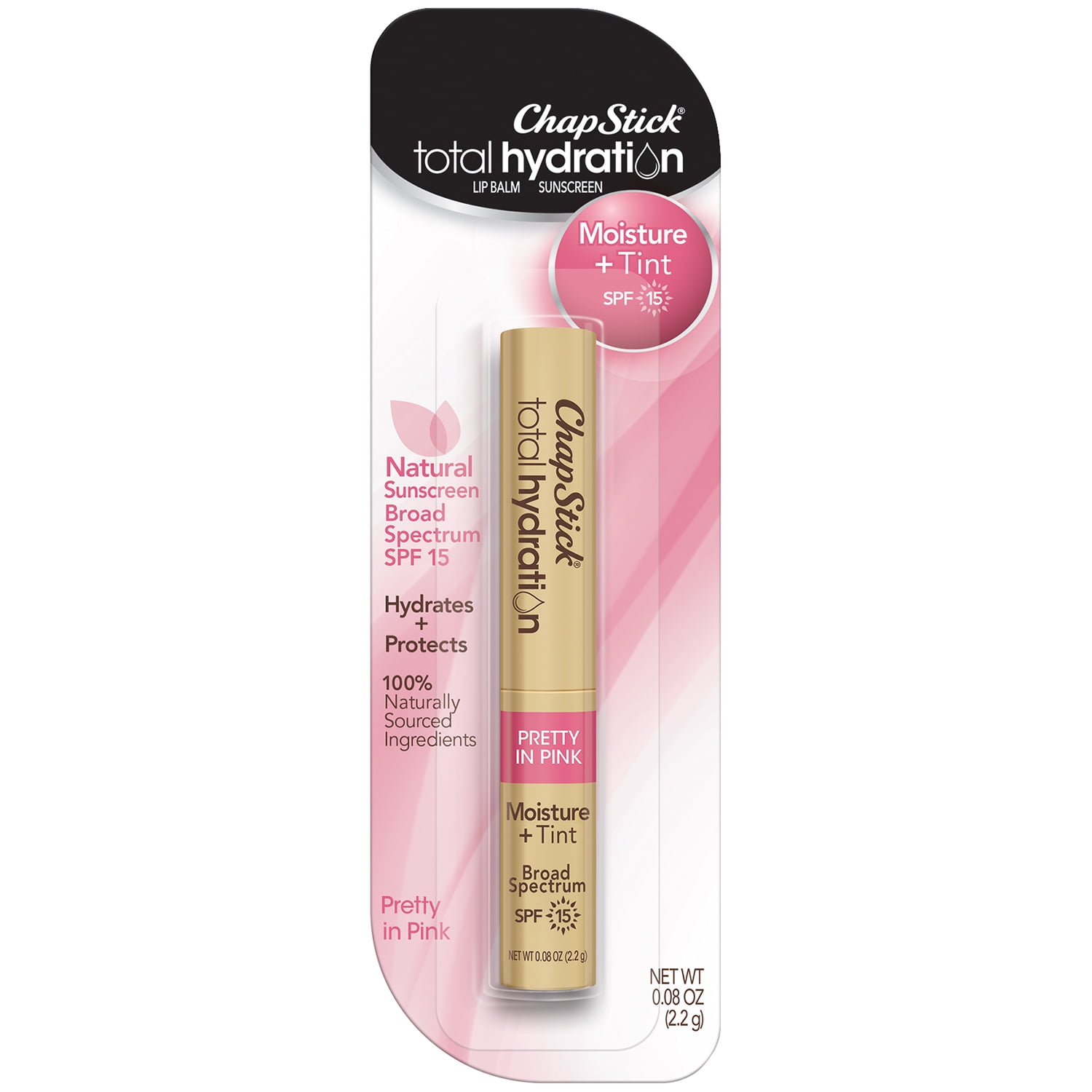 ChapStick Total Hydration Moisture + Tint SPF 15 Pretty in Pink lip balm to  protect and keep lips nourished and healthy looking, with natural