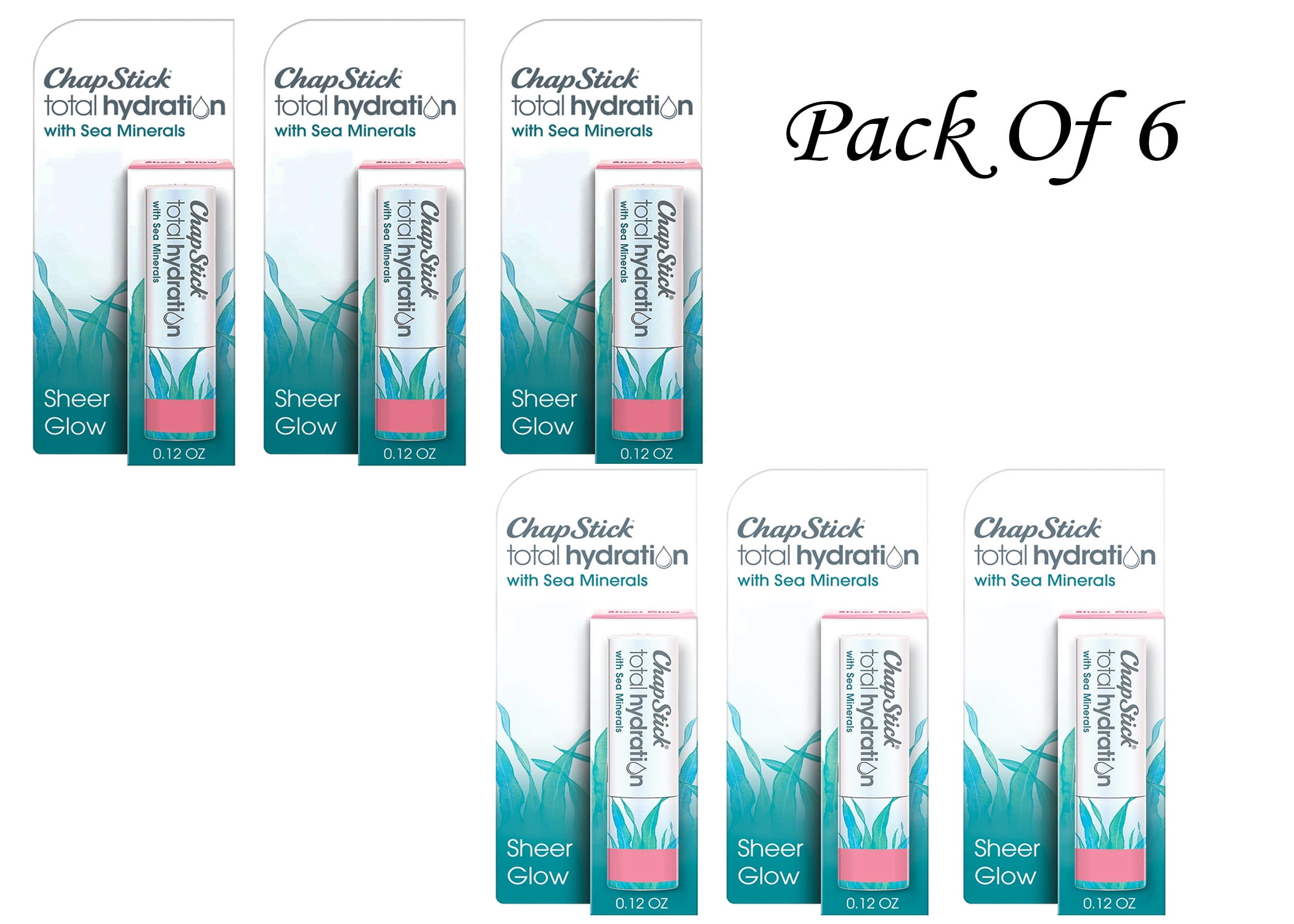 ChapStick Total Hydration With Sea Minerals Sheer Glow Tinted Lip Balm - 0.12 oz (Pack Of 6)