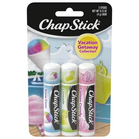 ChapStick Lip Care Set, Vacation Getaway Collection 3-Pack – Snow Cone, Limeade, Cotton Candy Lip Balm, 0.15 Oz Ea