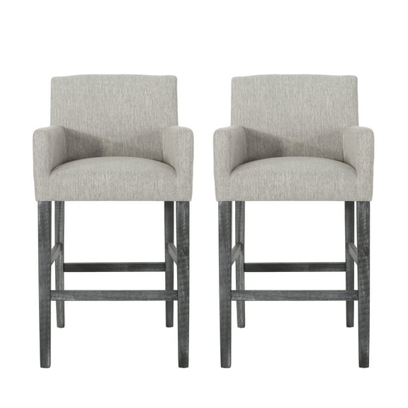 Chaparral Contemporary Fabric Upholstered Wood 30.5 inch Barstools, Set of 2, Light Gray and Gray