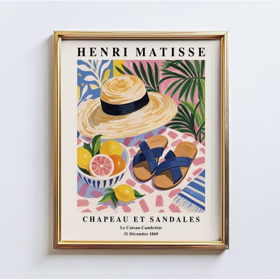 Chapeau Et Sandales Inspired Poster Summer Hat And Sandals Wall Art Colorful Lemon Still Life Print French Vacation Decor