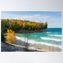 Chapel Beach In Autumn - Pictured Rocks National Lakeshore Poster Wall Art, Modern Wall Decor For Living Room Bedroom, 8x12 UNFRAMED