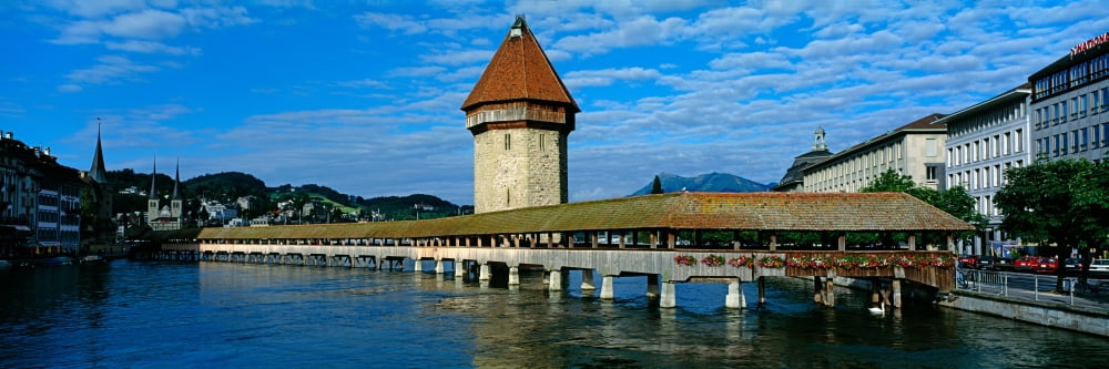 Chapel Bridge on the Reuss River Lucerne Switzerland Canvas Art - Panoramic Images (12 x 36)
