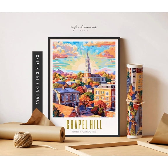 Chapel Hill Unc North Carolina Nc Landscape Travel Poster, Travel Inspired Home And Office Decor