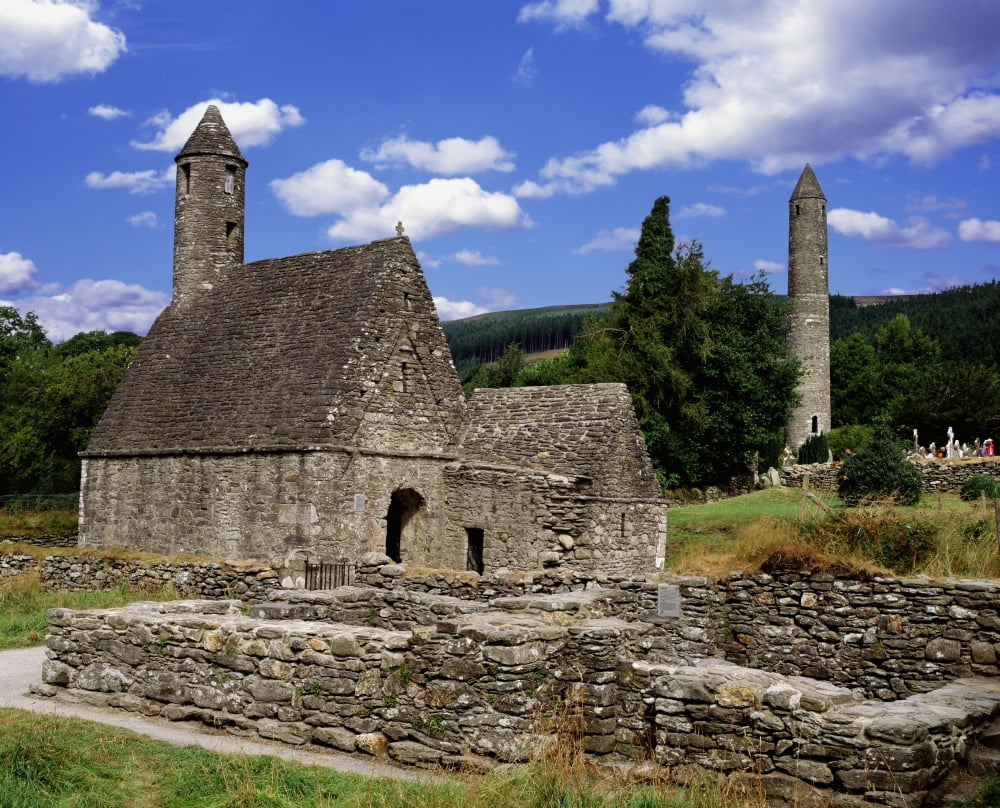 Chapel Of Saint Kevin At Glendalough And Round Tower Glendalough Co Wicklow Ireland Canvas Art - The Irish Image Collection Design Pics (30 x 24)