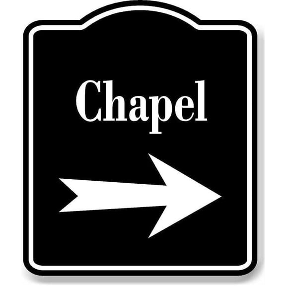 Chapel Right Arrow BLACK Aluminum Composite Sign, 8.5"x10"