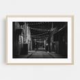 thumbnail image 1 of Chapel Street String Lights B&W - Baltimore Maryland Photography Oak Framed Wall Art Print 20 x 30 inches, 1 of 6