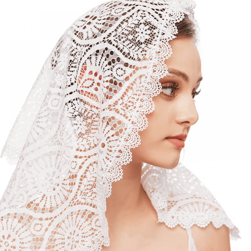 Triangular Lace Headscarf With Waterdrop Tassels - 3-Pack Bridal Veil & Church Mass Covering, Lightweight Polyester