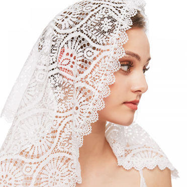 Wgior Triangle Vintage Inspired Lace Chapel Veils Catholic Mass Head Covering Scarf Mantilla Veils For Church Red