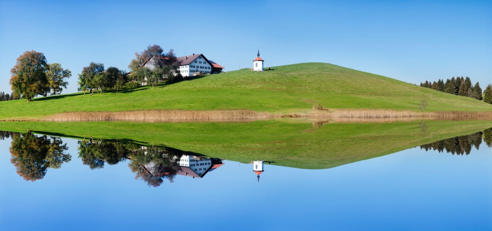 Chapel at Hergratsrieder See Lake near Fussen Allgau Ostallgau Bavaria Germany Canvas Art - Panoramic Images (36 x 12)