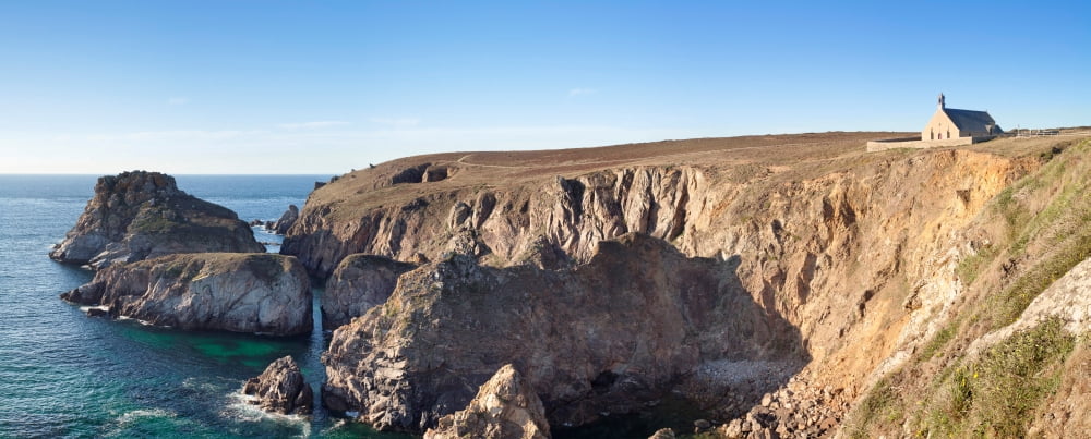 Chapel on a cliff Chapelle Saint-They Pointe du Van Cleden Cape Sizun Finistere Brittany France Canvas Art - Panoramic Images (27 x 9)