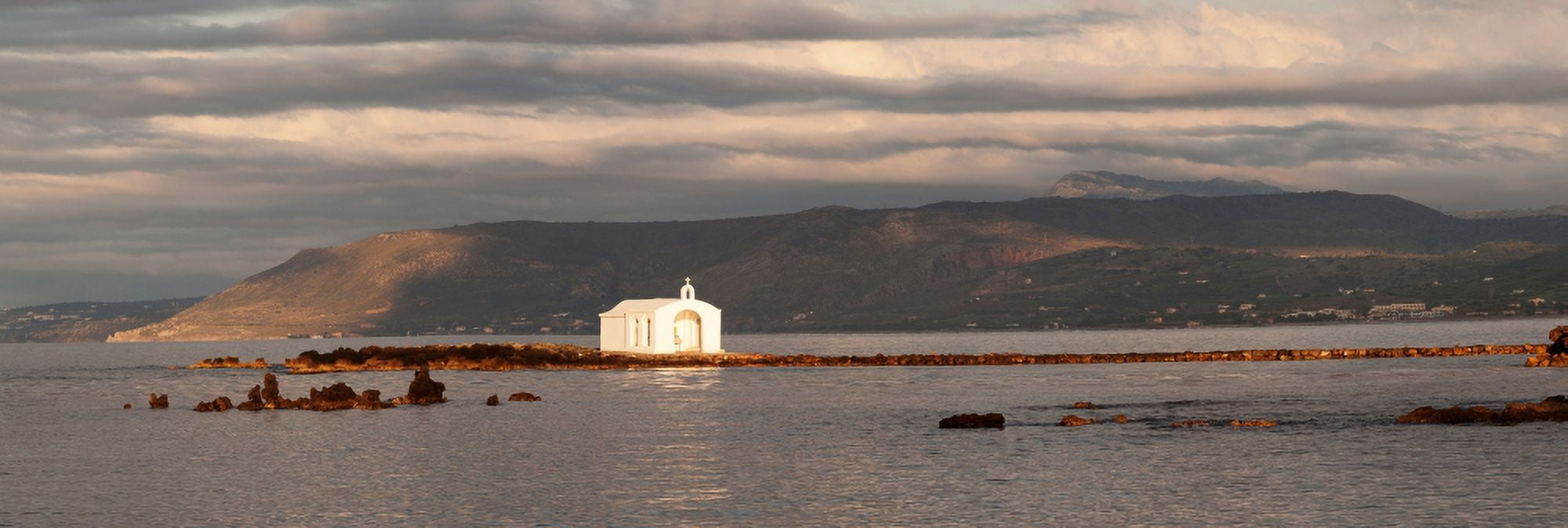 Chapel on a rock in the sea Georgioupoli Crete Greece Canvas Art - Panoramic Images (27 x 9)