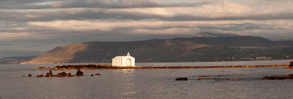 Chapel on a rock in the sea Georgioupoli Crete Greece Canvas Art - Panoramic Images (36 x 12)