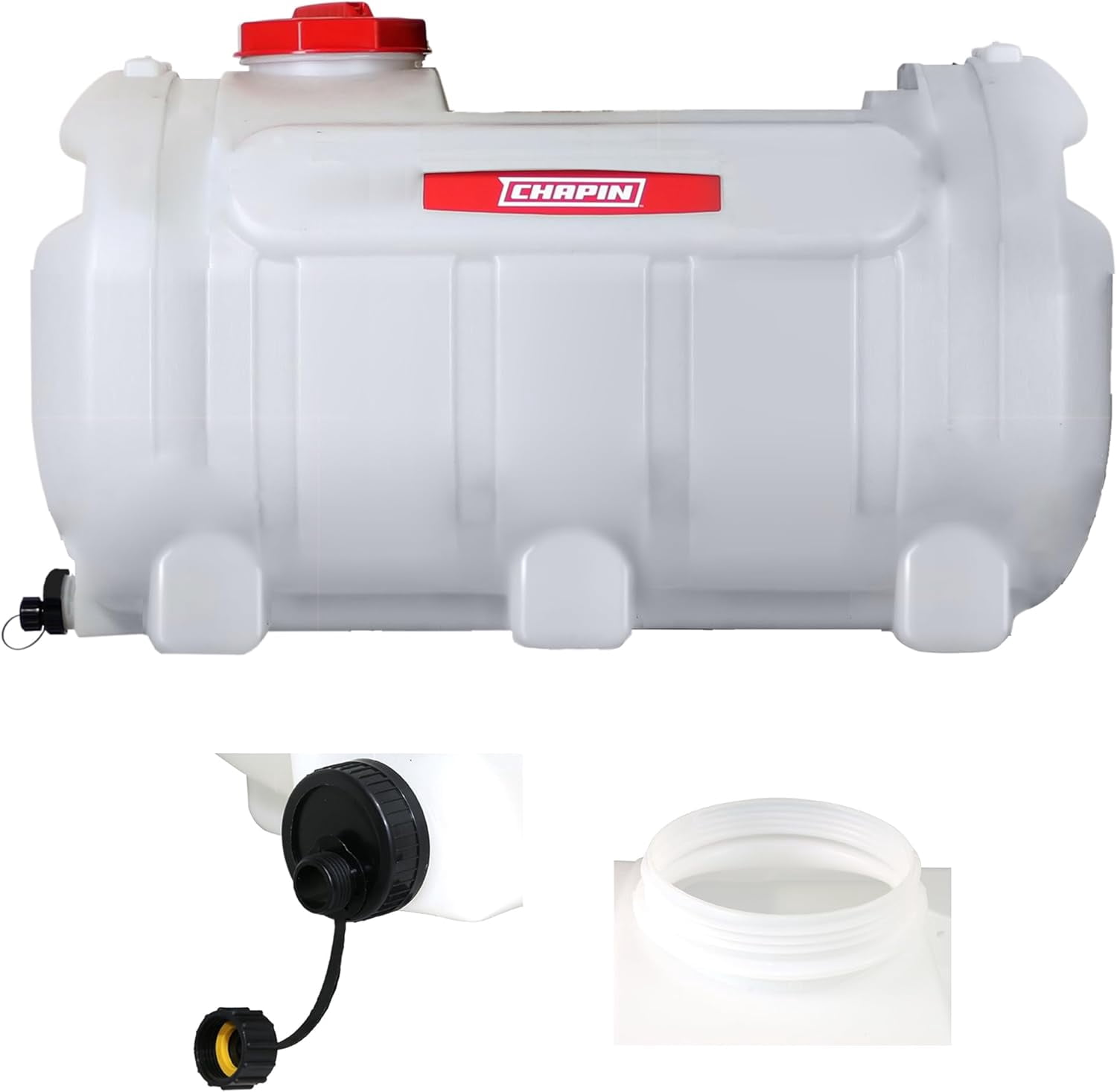 Chapin 98142 Water Storage Tank, 40‑Gallon, Utility Water Supply, Translucent Chemical‑Resistant Poly Tank, 6" Wide Cap, 2" Drain & Garden‑Hose Port for Farms, Acreage, Gardens & Orchard