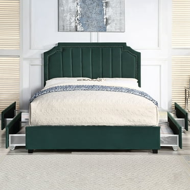 Chapla 4-Drawer Fabric Platform Bed, Full, Dark Green