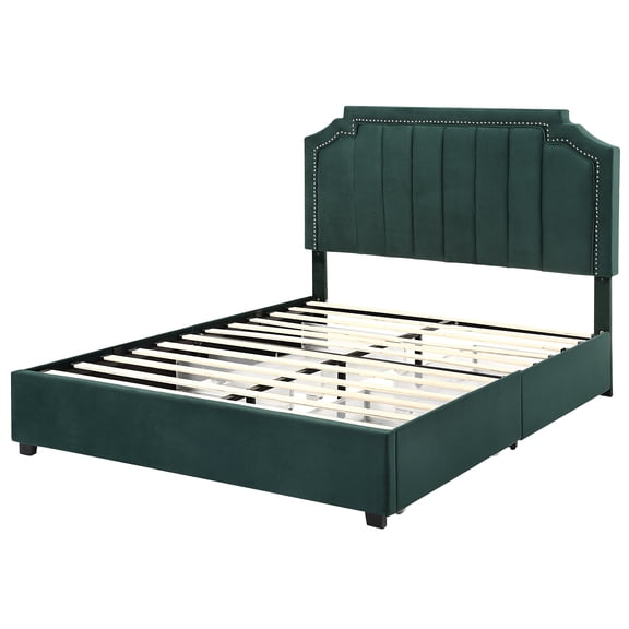 Chapla 4-Drawer Fabric Platform Bed, Full, Dark Green