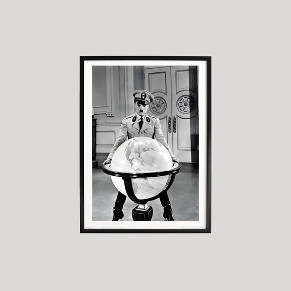 Chaplin The Great Black and White Classic Cinema Photography Iconic Globe Scene Vintage Film Wall Art, Unframed Poster
