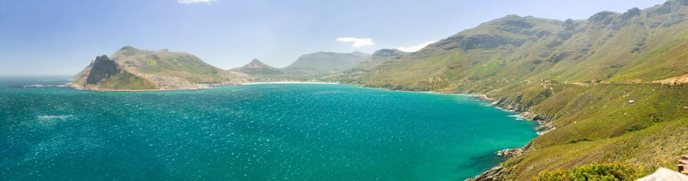 ChapmanÔø?Ôø?s Peak Drive to panoramic view of Atlantic Ocean and Hout Bay Southern Cape Peninsula outside of Cape Town South Africa Canvas Art - Panoramic Images (27 x 9)