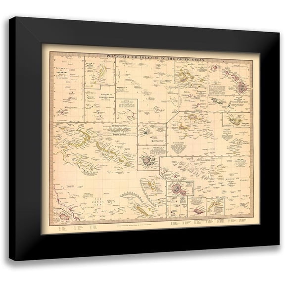 Chapman 24x20 Black Modern Framed Museum Art Print Titled - Polynesian Islands Oceania - Chapman 1840