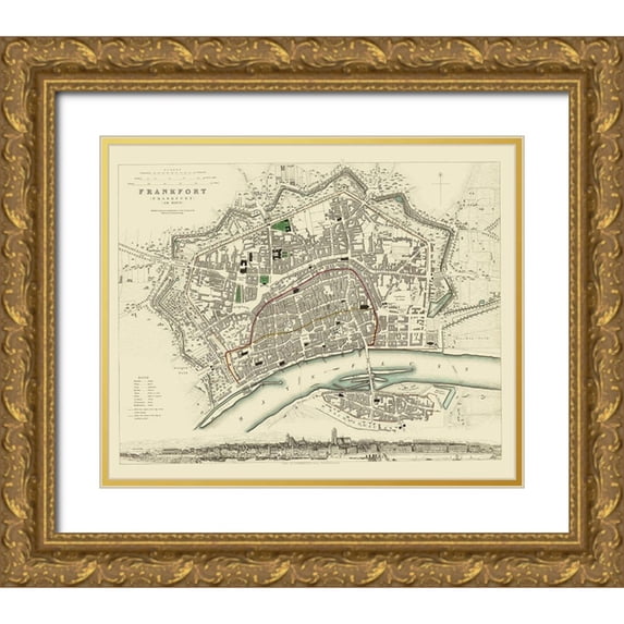Chapman 24x20 Gold Ornate Wood Framed with Double Matting Museum Art Print Titled - Frankfurt Germany - Chapman 1837
