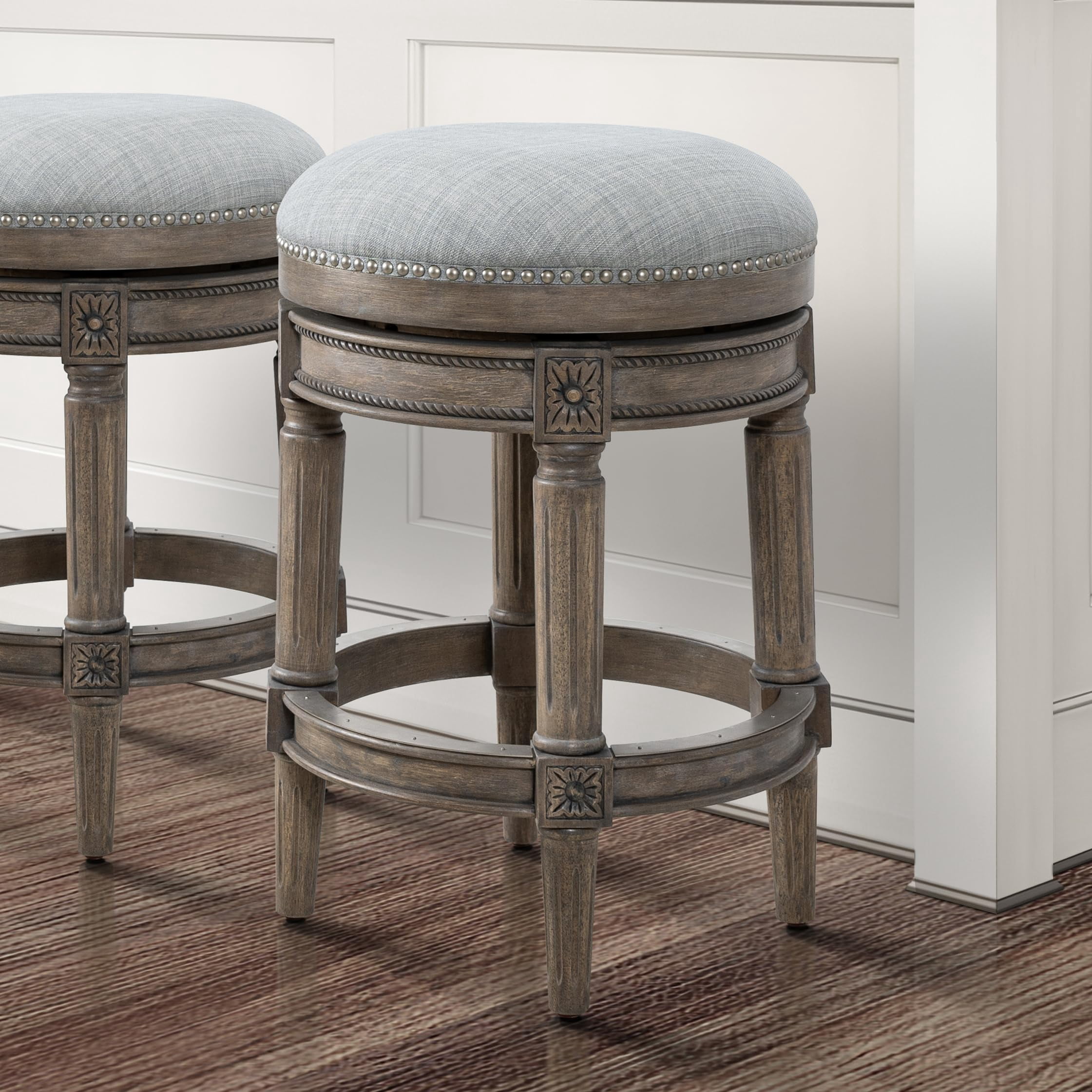 Chapman 26"H Counter-Height Backless Swivel Bar Stool, Weathered Gray