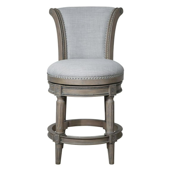 Chapman 26in. Wood Counter-Height Swivel Barstool with High-Back- Weathered Gray