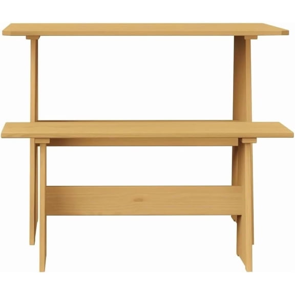 Chapman 3 Piece Casual Dining 2-Tone Natural/Natural Solid Pine Wood Kitchen Table Set with 2 Benches, Kitchen Dining Set