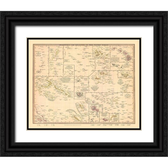 Chapman 32x26 Black Ornate Wood Framed with Double Matting Museum Art Print Titled - Polynesian Islands Oceania - Chapman 1840