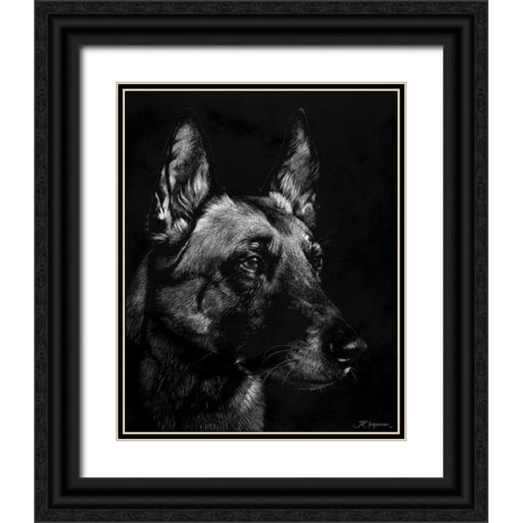 Chapman, Julie T. 15x18 Black Ornate Wood Framed with Double Matting Museum Art Print Titled - Canine Scratchboard V