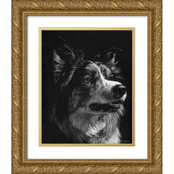 Chapman, Julie T. 20x24 Gold Ornate Wood Framed with Double Matting Museum Art Print Titled - Canine Scratchboard IV