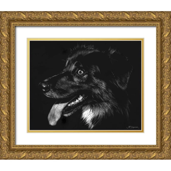 Chapman, Julie T. 24x20 Gold Ornate Wood Framed with Double Matting Museum Art Print Titled - Canine Scratchboard XIV