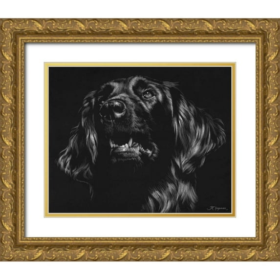 Chapman, Julie T. 24x20 Gold Ornate Wood Framed with Double Matting Museum Art Print Titled - Canine Scratchboard XV