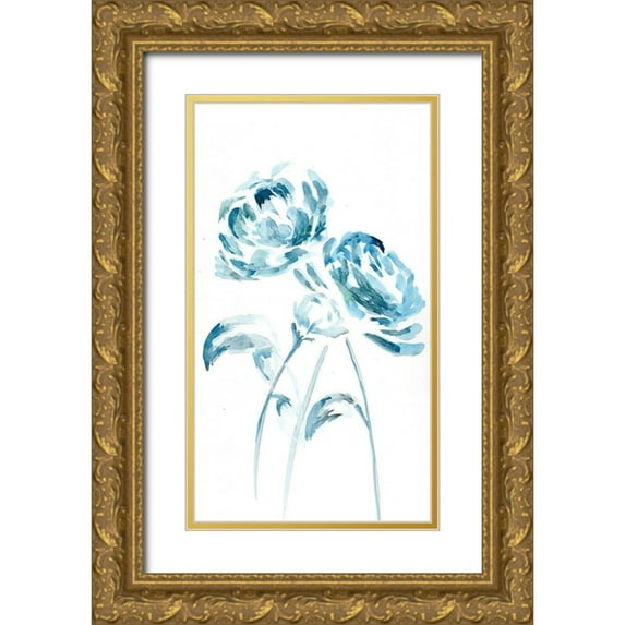 Chapman, Marcy 10x14 Gold Ornate Wood Framed with Double Matting Museum Art Print Titled - Blue Peonies I