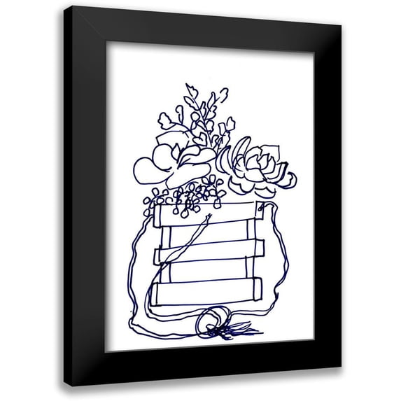 Chapman, Marcy 11x14 Black Modern Framed Museum Art Print Titled - Hand Sketch Hanging Succulents blue