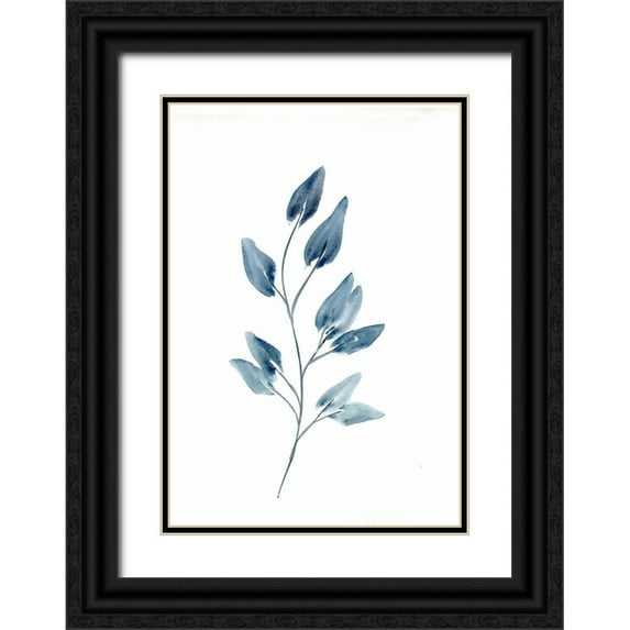 Chapman, Marcy 14x18 Black Ornate Wood Framed with Double Matting Museum Art Print Titled - Farmhouse Leaves blue II