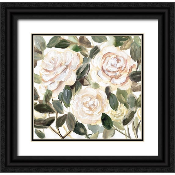 Chapman, Marcy 21x20 Black Ornate Wood Framed with Double Matting Museum Art Print Titled - Gentle Roses Yellow II