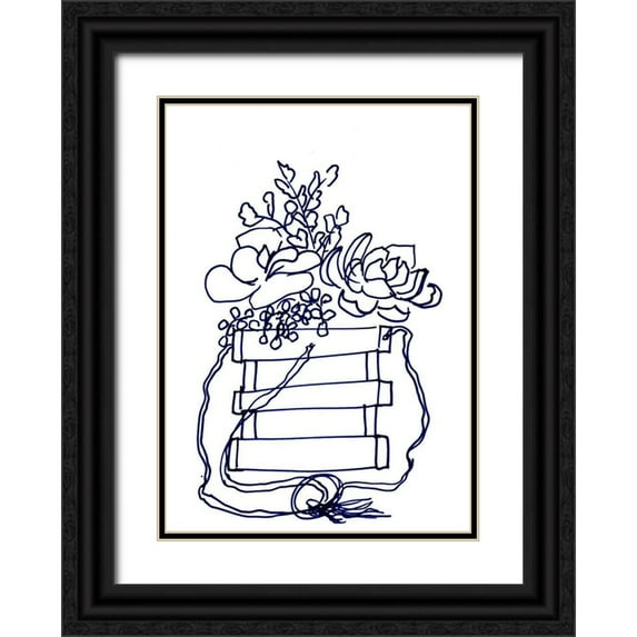 Chapman, Marcy 24x32 Black Ornate Wood Framed with Double Matting Museum Art Print Titled - Hand Sketch Hanging Succulents blue