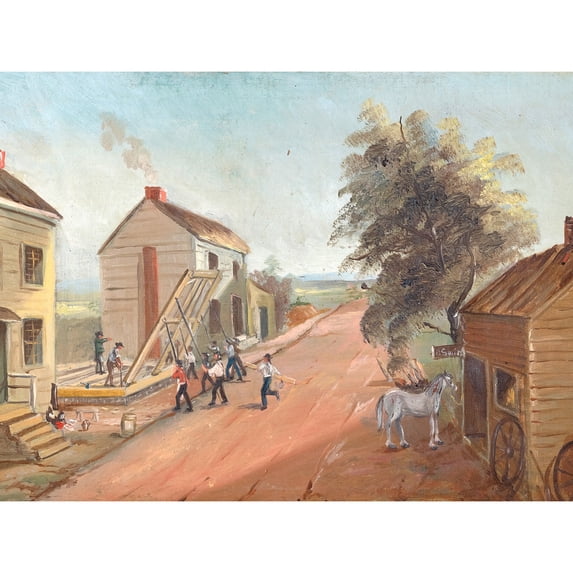 Chappel New York House Raising 1870 Manhattan Painting Extra Large XL Wall Art Poster Print