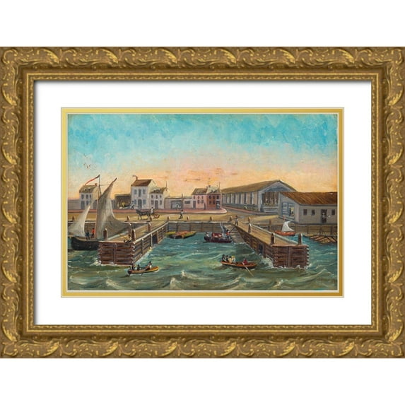 Chappel, William P. 18x13 Gold Ornate Wood Framed with Double Matting Museum Art Print Titled - Old Ferry Stairs 1870