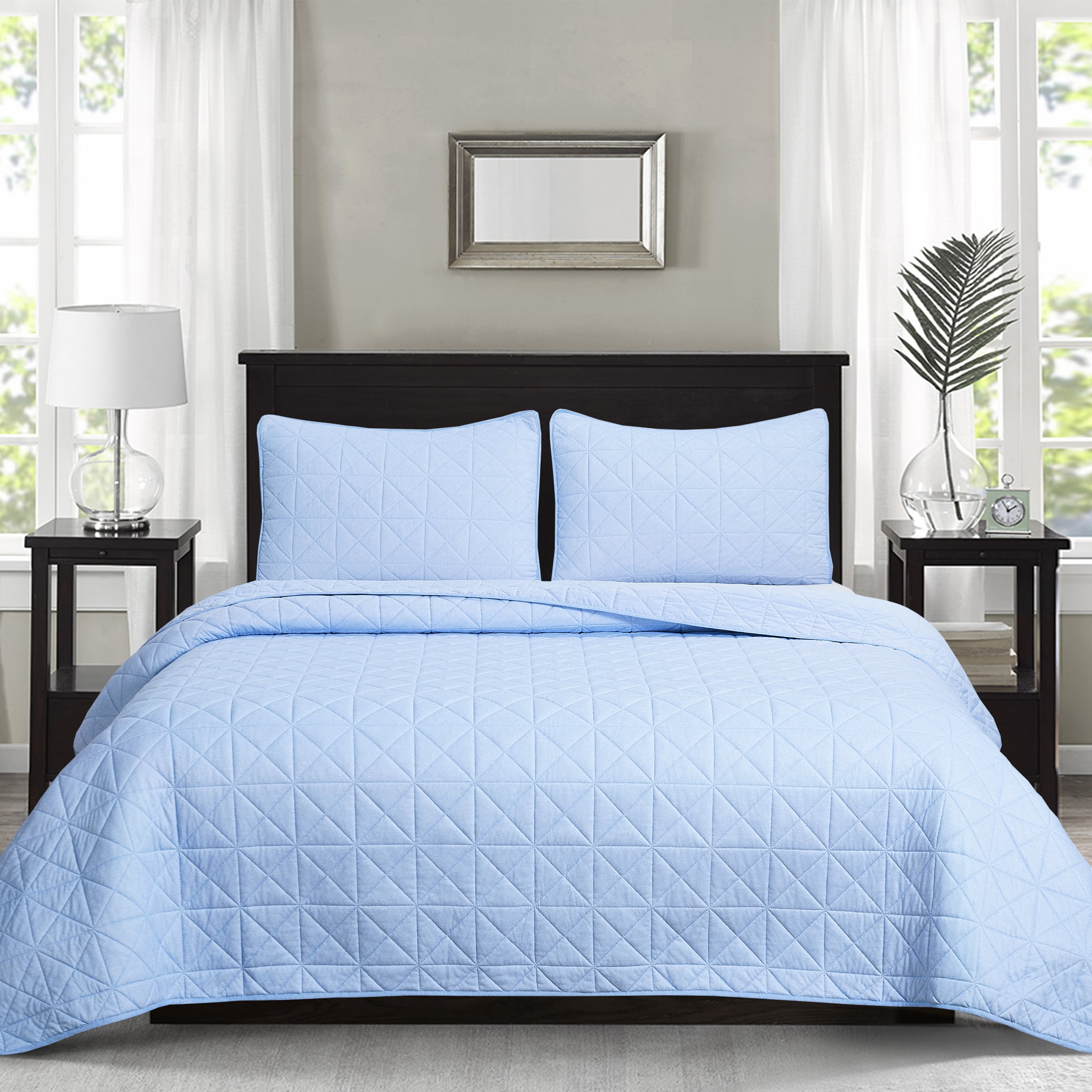 Chaps 3-Piece Jersey Knit Microfiber Quilt and Sham Set - Solid