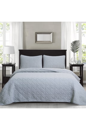 3-Piece Jersey Knit Microfiber Quilt and Sham Set - Solid Coverlet Comforter - Grey - Size King