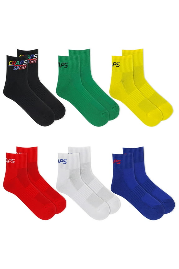 , Adult Mens, 6-Pack Sports Performance Ankle Socks, Sizes 6-12